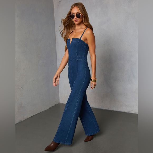 Vici So Mila Denim Flare Jumpsuit - Picture 3 of 6